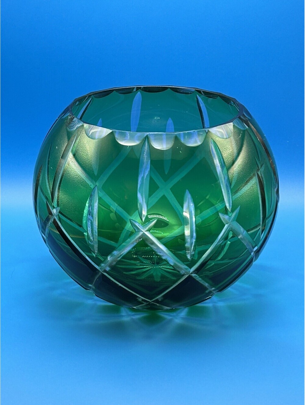 Vintage Gorham Lady Anne Rose Bowl Emerald Cut Crystal Vase Centerpiece READ 80s
